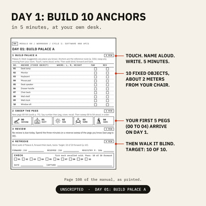 Page 108: Day 01, build ten desk anchors in five minutes