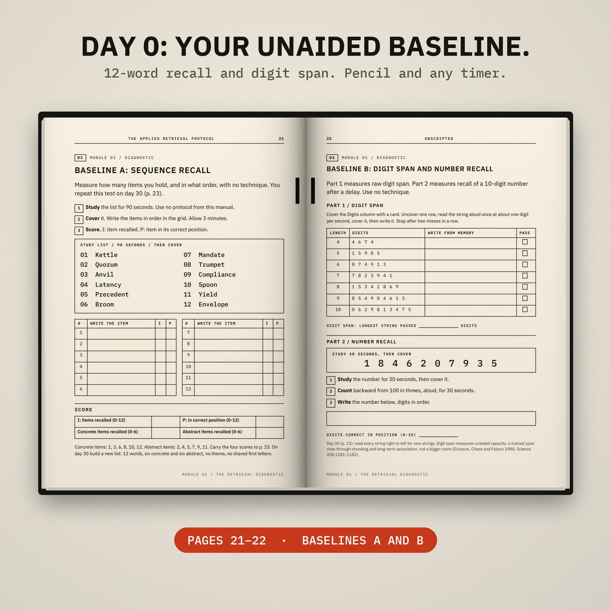 UNSCRIPTED Day 0 baseline: pages 21 and 22, Baseline A and Baseline B